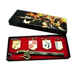 Attack on Titan anime key chain+necklace set of 5pcs