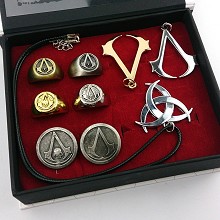 Assassin's Creed necklace+ring+brooch set(9pcs a set)