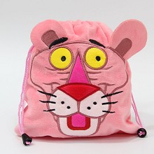 Pink Panther plush drawstring backpack bag