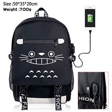 Totoro anime USB charging laptop backpack school b...