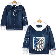  Attack on Titan anime fake two pieces denim jacket hoodie cloth 