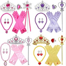 Frozen anime gloves+necklace+ring+earrings+crown+magic wand a set