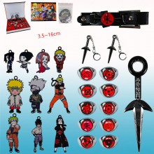 Naruto anime key chain necklace bracelet pins rings a set