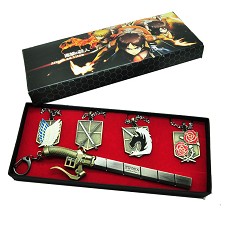 Attack on Titan anime key chain+necklace set of 5pcs