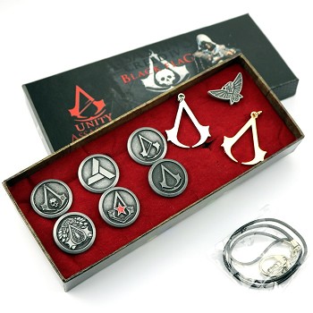 Assassin's Creed necklace+brooch set(9pcs a set)