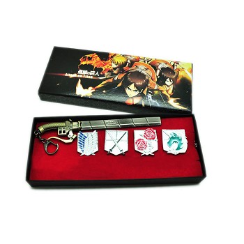 Attack on Titan brooch pins+key chain a set