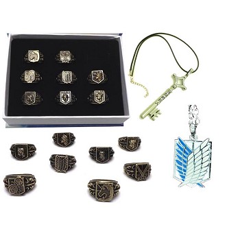 Attack on Titan rings+necklace+pin a set