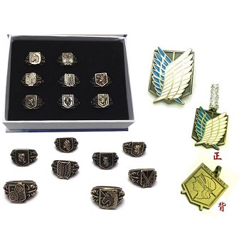 Attack on Titan rings+necklace+pin a set