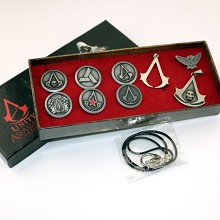 Assassin's Creed necklace+brooch set(9pcs a set)