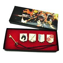 Attack on Titan brooch pins+necklace a set