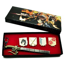 Attack on Titan brooch pins+key chain a set