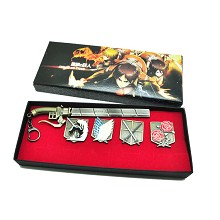 Attack on Titan brooch pins+key chain a set