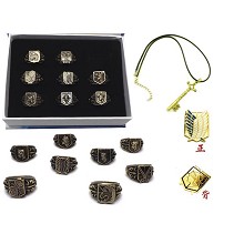 Attack on Titan rings+necklace+pin a set