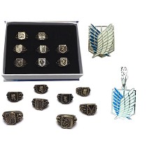 Attack on Titan rings+necklace+pin a set