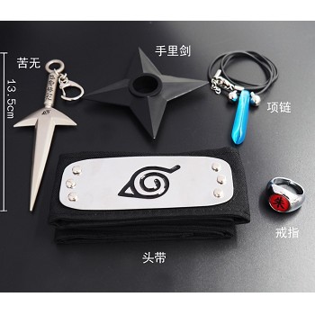 Naruto cos headband+weapon+necklace+key chain+ring set(5pcs a set)