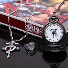 Fullmetal Alchemist pocket watch+necklace+ring a set