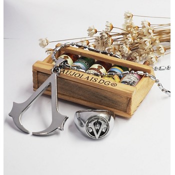 Assassin's Creed necklace+pin+ring a set