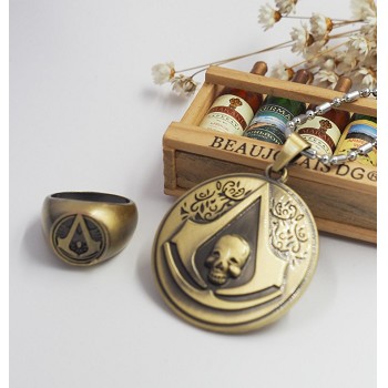 Assassin's Creed necklace+pin+ring a set