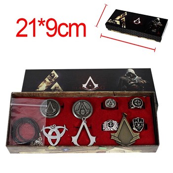 Assassin's Creed anime necklace+keychain+rings set(9pcs a set)