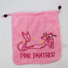 Pink panther plush drawstring bag