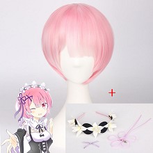 Re:Life in a different world from zero Rem cosplay wig+earrings a set