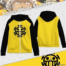 One Piece zipper velvet sweater hoodie