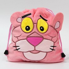 Pink Panther plush drawstring backpack bag