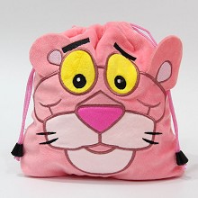 Pink Panther plush drawstring backpack bag