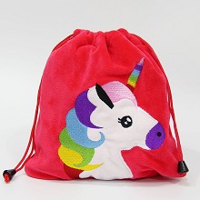 Unicorn plush drawstring backpack bag