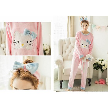 Hello kitty anime flano bpyjama dress hoodie