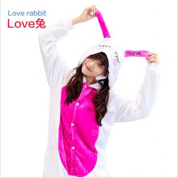 Cartoon animal Love Rabbit flano pajamas dress hoodie