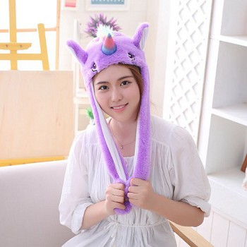 Cute Unicorn Plush Hat Ear Shape Can Move Cap Plush Gift Dance Toy Velvet