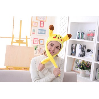 Cute Pokemon pikachu Plush Hat Ear Shape Can Move Cap Plush Gift Dance Toy Velvet