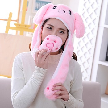 Cute Rabbit Plush Hat Ear Shape Can Move Cap Plush Gift Dance Toy Velvet