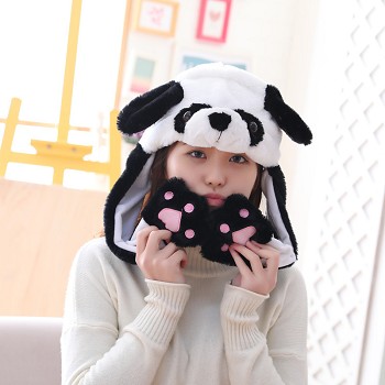 Cute Panda Plush Hat Ear Shape Can Move Cap Plush Gift Dance Toy Velvet