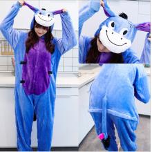 Cartoon animal Blue Donkey flano pajamas dress hoo...