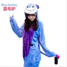 Cartoon animal Blue Donkey flano pajamas dress hoodie