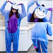 Cartoon animal Blue Donkey flano pajamas dress hoodie