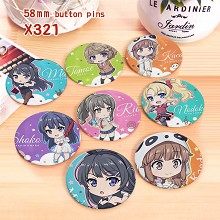 Seishun buta yarou wa bunny anime brooches pins set(8pcs a set)