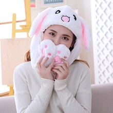 Cute Rabbit Plush Hat Ear Shape Can Move Cap Plush...