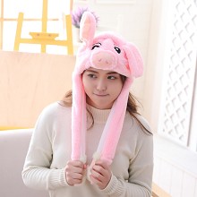 Cute Pig Plush Hat Ear Shape Can Move Cap Plush Gift Dance Toy Velvet