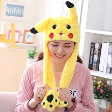 Cute Pokemon pikachu Plush Hat Ear Shape Can Move Cap Plush Gift Dance Toy Velvet