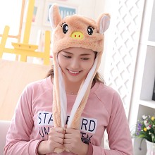 Cute Pig Plush Hat Ear Shape Can Move Cap Plush Gi...