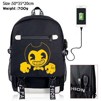  Bendy and the Ink Machine USB charging laptop backpack school bag 