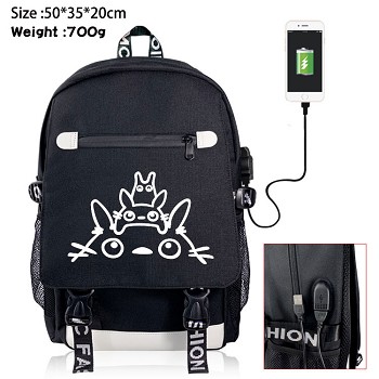 Totoro anime USB charging laptop backpack school bag