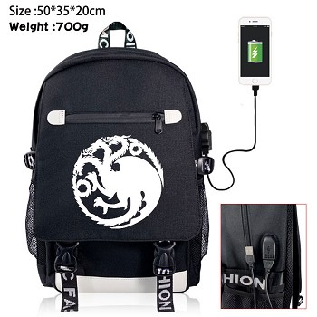 Game of Thrones USB charging laptop backpack school bag