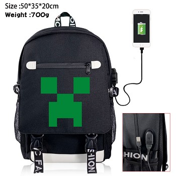 Minecraft game USB charging laptop backpack school bag