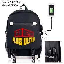 My Hero Academia anime USB charging laptop backpac...