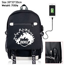 My Hero Academia anime USB charging laptop backpac...