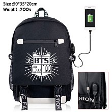 BTS star USB charging laptop backpack school bag